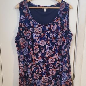 Westport Tiered Ruffles Blue Floral Tank Top Women's Size 1X